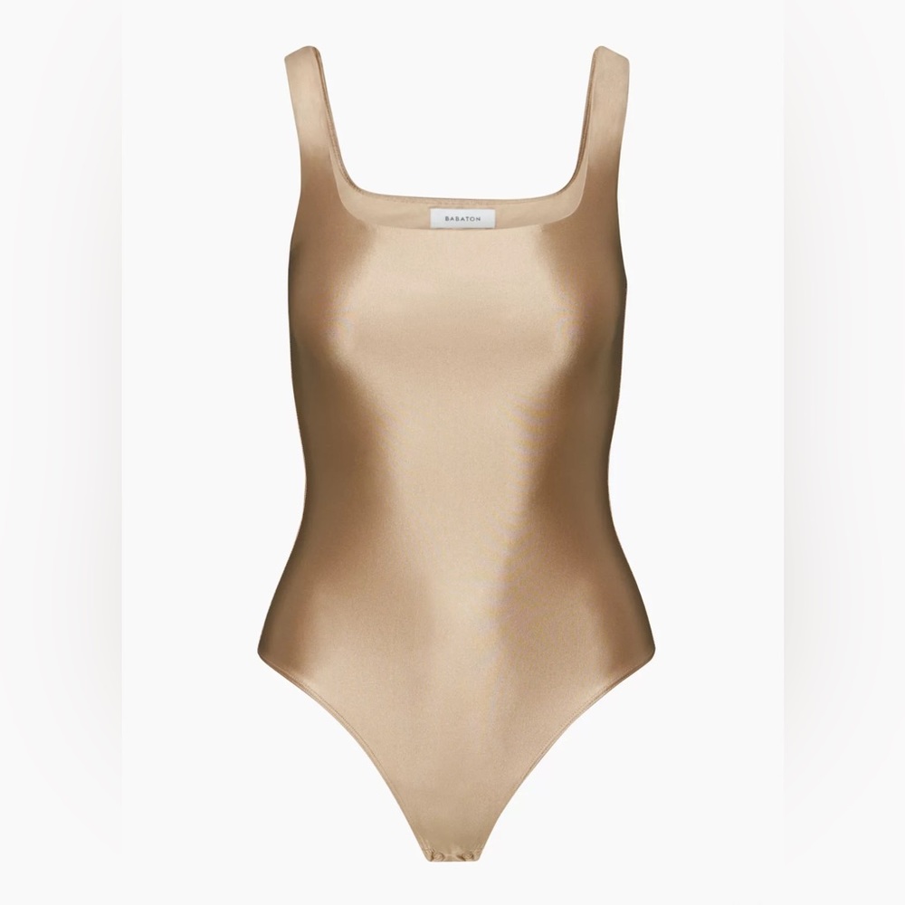 Aritzia Babaton Satinette Squareneck Bodysuit in Oxford Tan (L)